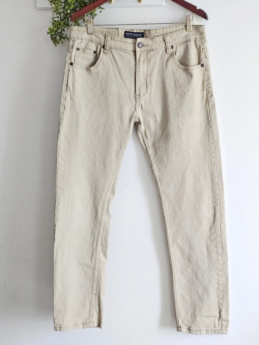 Victorious Premium Khaki Slim Straight Jeans Mens W36 L32 Stretch